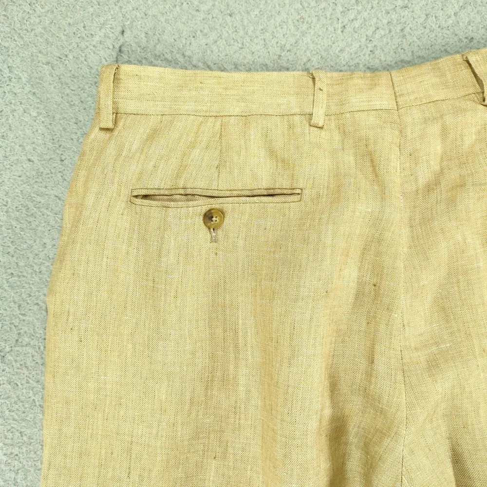 Murano Baird McNutt Linen Dress Pants Mens 36x32 Beige Pleated Front Trousers